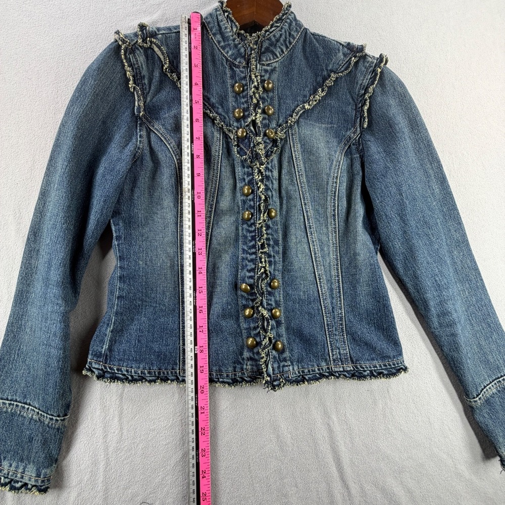 Rave Y2K Victorian Denim Jacket High Neck Hook & Eye Fitted Womens M - Picture 5 of 9